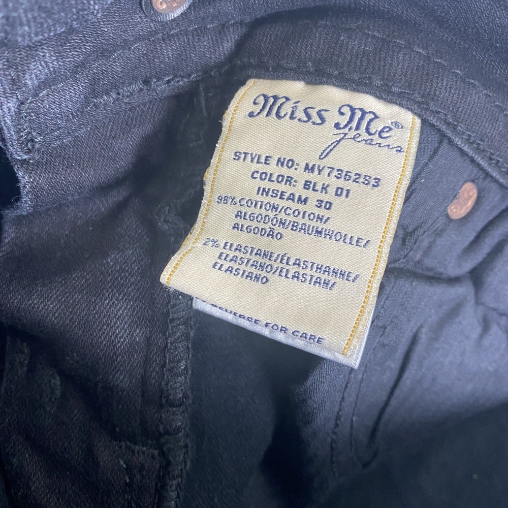Miss Me Skinny Jeans Womens 27 Black Cowhide Lace Rhinestone Embellished - Picture 16 of 16